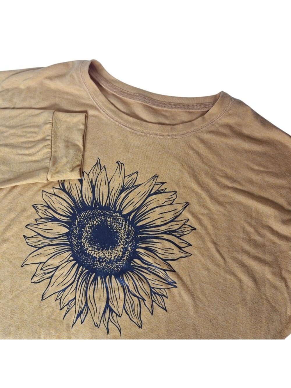 Sunflower Graphic Tee Lg Long Sleeve Mustard Yellow Top Cottagecore Boho